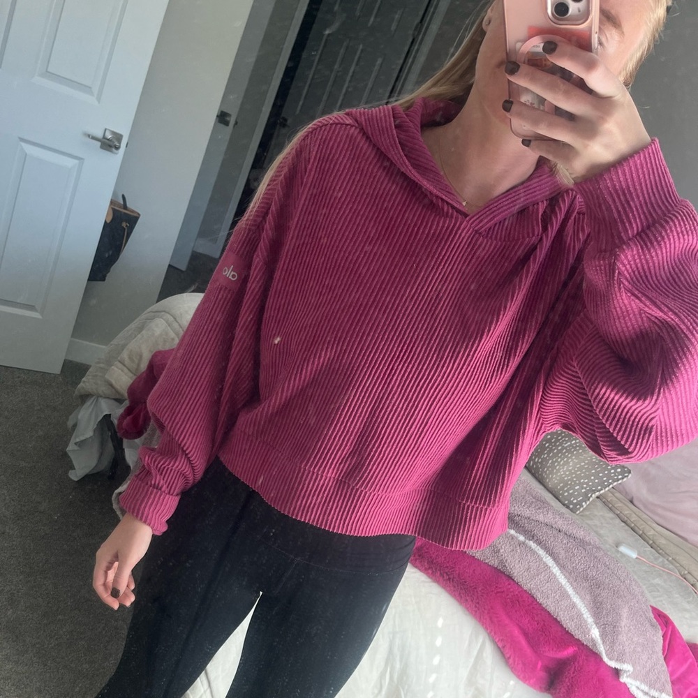 Alo Pink Ribbed Hoodie